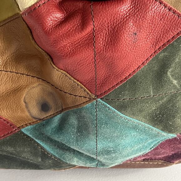 Lucky Brand Hobo Shoulder Bag Colorful Patchwork Leather Suede Flowers Vtg Boho - Picture 4 of 16